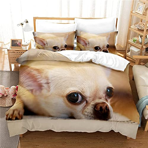 LUYAPOND Bettwäsche 135x200 Chihuahua Bettwäsche Set für Kinder, Schließung Weich Atmungsaktive Mikrofaser Bettbezüge, 1 Bettbezug mit Reißverschluss + 1 Kissenbezug 80x80 cm
