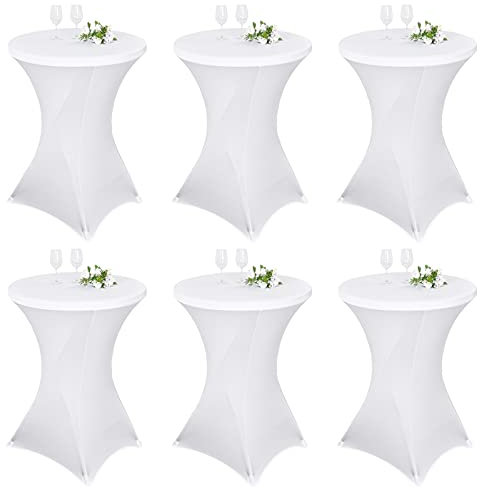 Pesonlook 6er-Set Stretch Stehtisch Husse für Bistrotisch Ø 80-85 cm Elegante,Verstärkung im Fußbereich,40°C Maschinenwäsche ，Stretch-Husse Weiß Hussen für Stehtische und Bistrotische（80×110cm,Weiß