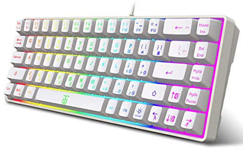 Snpurdiri 60% Prozent Gaming-Tastatur, ergonomische kleine Mini-Gaming-Tastatur, leise kompakte RGB-Tastatur mit Hintergrundbeleuchtung für Windows, PC, Laptop, Gaming (68 Tasten, weiß)