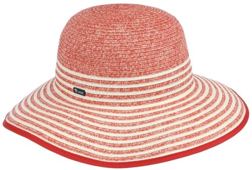 Lipodo Striped Brim Twotone Schlapphut Strohhut Breite Krempe Sonnenhut Damen Frühjahr Sommer rot-meliert S (54-55 cm)