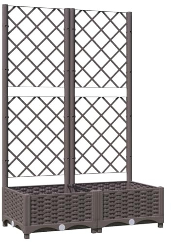 vidaXL Jardinera con Enrejado Macetero Soporte Caja Plantador Flores Plantas Jardín Patio Terraza Balcón Decoración PP Marrón 80x40x121,5 cm