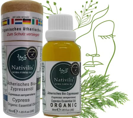 Nativilis Organic Cypress Essential Oil Cupressus Sempervirens - Antibacterial Antimicrobial Anti-Fungal Properties - Treatment of Acne Varicose Veins Aromatherapy Copaiba Benefits