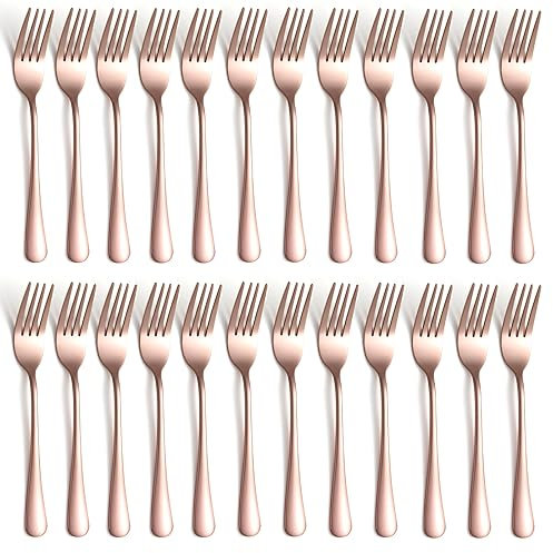 Rotgoldene Salatgabeln, rotgoldene Gabeln, Besteckgabel-Set, 17,3 cm, Campinggabeln, Edelstahl-Besteckutensilien, hochglanzpoliertes Besteck