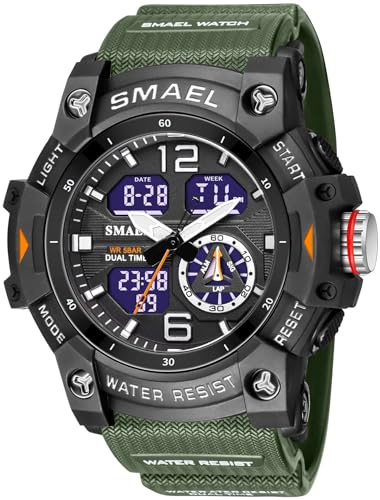 Gosasa Relojes para hombre, multifunción, militar, S-Shock, reloj deportivo LED, digital, resistente al agua, relojes con alarma, 8007_Verde Ejército, Deportes