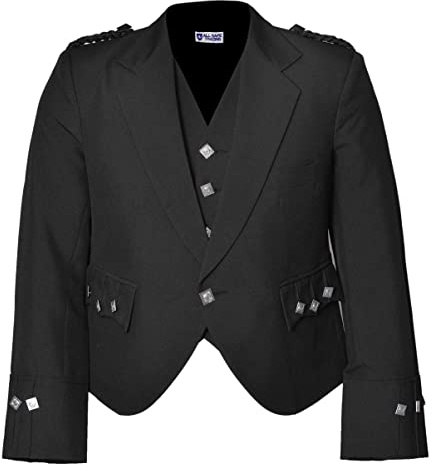 CELTIC PRO Scottish Argyle-Kilt-Jacke mit Weste/Weste, Schwarz, 46
