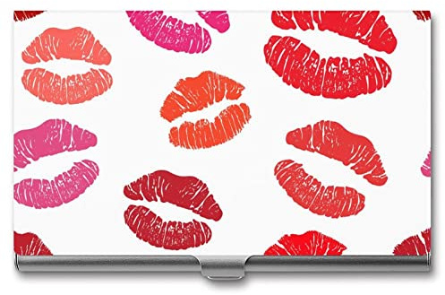 Niapessel Visitenkartenhalter, roter Lippenstift, Kuss-Druck, Tasche, schlank, tragbar, Metall, Visitenkartenetui für Damen und Herren, 9,4 x 5,6 x 0,8 cm, Red Lipstick Kiss, Modern
