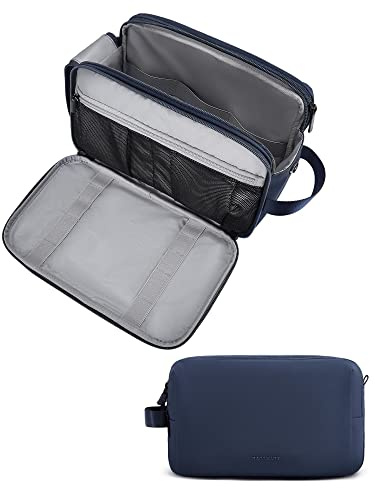 BAGSMART Beauty Case da Viaggio Uomo Donna, Borsa da Toilette con Doppia Apertura A Cerniera, Accessori da toilette Borsa da barba, Borsa per Cosmetici, Pellicola in Pelle Blu, Grande