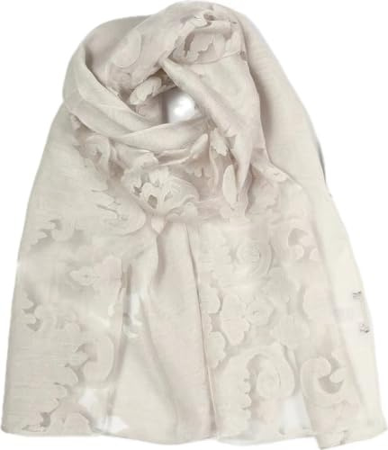 Temminc Women's Fashion Traveling Spring Scarf,Lightweight Head Wrap Neck Scarf,Evening Dress White Lace Pattern