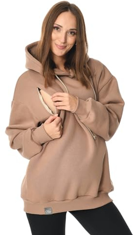 MijaCulture Umstandsmode Oversize 2in1 Maglione per allattamento & Maglione premaman Stilltop Stillpulli Naomi M016, beige scuro, L-XL