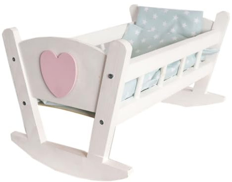 Love Gifts® Puppenwippe Naturholz Spielzeug Holzspielzeug mit Textilausrüstung Bettwäsche (Kopfkissen & Bettdecke) Bett für Puppen, Sternenmuster