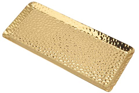 SEAFRONT Desserttablett, Teller, Gebäck, Handtuch, Serviertablett, Gehämmerte Tabletts, Serviertablett, Gehämmerte Spiegeloberfläche für Zuhause (GOLD)
