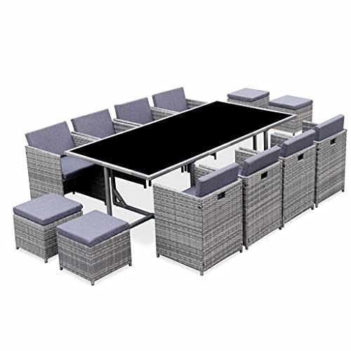 Alice's Garden - Lounge-Set 10 bis 12 Plätze, grau/grau meliert, Hocker und Sessel kompakt verstaubar - Vabo
