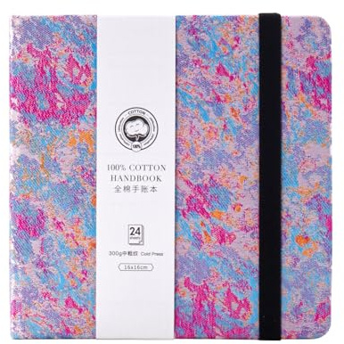 Lightwish Square Watercolor Journal,100% Cotton,300gsm/140lb,Acid-Free,24 Sheets Cold Press Watecolor Sketchbook for Artists Adults Students,6.29 * 6.29 Inches(Purple Sunset)