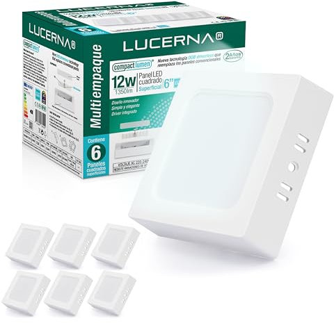 LUCERNA Plafon LED Cuadrado 12W - Luz Blanco Frío 6500K - 1350LM - Focos para Interior Cocina - Downlight PACK 6