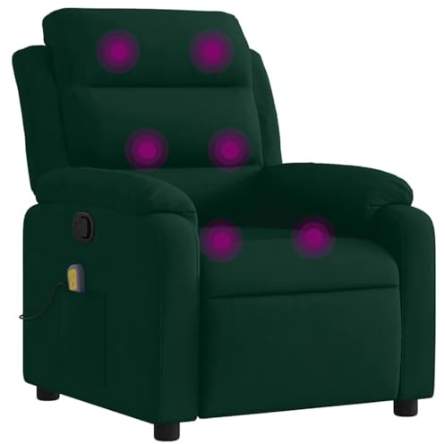 vidaXL Poltrona Massaggiante Reclinabile Verde Scuro in Velluto