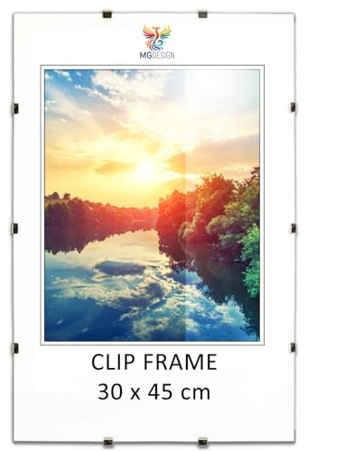 MG Design Cliprahmen 30 x 45 cm – rahmenloser Bilderrahmen mit Acrylglas & HDF Rückwand – für Fotos, Poster & Puzzle, vertikal & horizontal