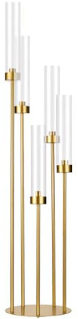VINCIGANT 5 Arms Candelabra Centerpieces with Acrylic Lampshade, Gold 39.4'' Tall Candle Holders for Wedding, Dinner Party, Christmas, Home Decoration, ONLY Fit for LED Candles