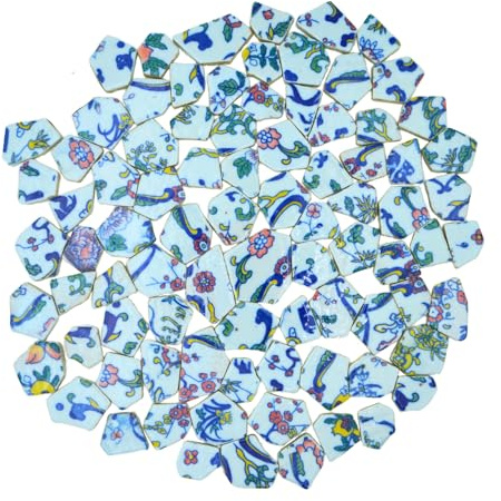 Yuvori 0,5 kg blaue und weiße unregelmäßige Porzellan-Mosaikfliesen, DIY, handgefertigt, Badezimmer, Wohnzimmer, Küche, Backsplash, Outdoor (09, Medium)