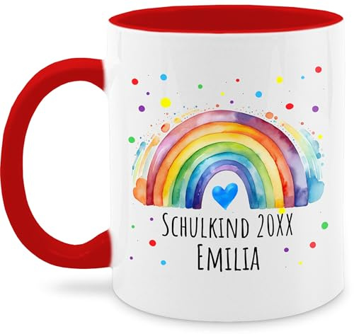 Tasse Tassen 325ml - Einschulung Schulanfang - Schulkind 2026 Regenbogen mit Name - 325 ml - Rot - mädchen personalisierte einschulungsgeschenke schulanfänger 2025 glühweintassen geschenke