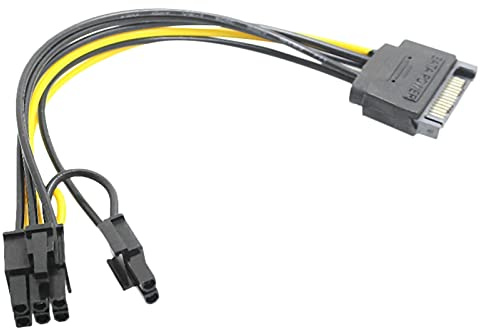Qoekacy 15 pin SATA maschio a 8 pin (6 + 2) cavo di alimentazione PCI-E cavo SATA 15 pin a 8 pin 18AWG per scheda grafica (1 pezzi)