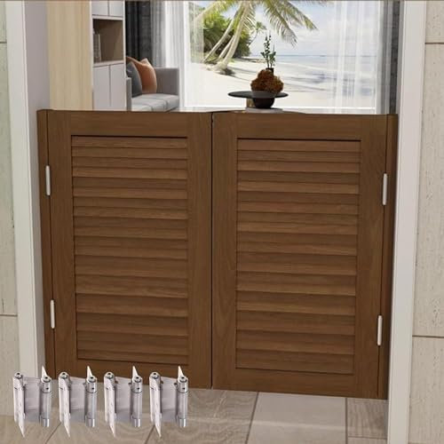 ININOSNP Doppelschwingtür for den Innenbereich mit robusten Scharnieren, selbstschließende Café-Saloon-Eingangstüren, Trenntüren-Fensterladen-Design(Brown,W 100cm (39 3/8))