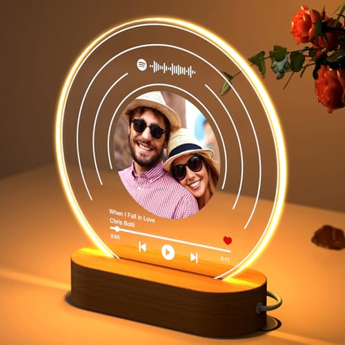 Placa Spotify Personalizada, Disco de Vinilo Marco Spotify Lampara Personalizada con Foto y Código, Cuadro Spotify Personalizado Marco de Fotos Original Regalos para Pareja Novia Novio Aniversario
