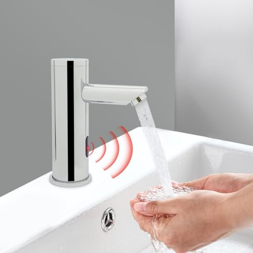 Infrarot Sensor Wasserhahn Bad, Automatisch Badarmatur, Infrarot Wasserhahn Bad mit Sensor, Einstellbare Temperatur, Mischbatterie, Badarmatur-Batteriebetrieb