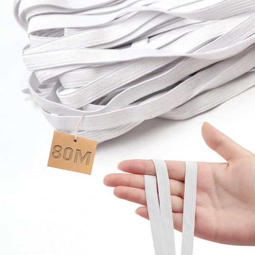 TXXATX 12 mm Goma Elastica 80 m Cinta Elastica Coser Blanca Cordon Elastico Blanco Cinta Elastica Costura Cinta Elastica Costura de Poliéster para Sofa Manualidades Tapiceria Ropa