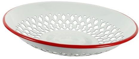 Ciieeo Enamel Hollow Food Tray Strainer Basket Red Multifunctional Fruit Drain Basin for Household Tabletop Washing and Serving