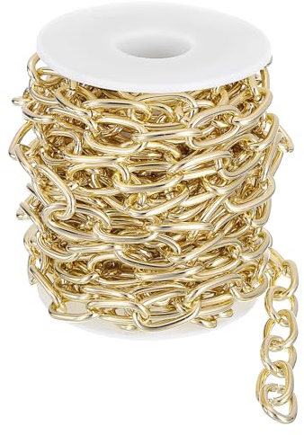 sourcing map 16.4Feet Aluminum Link Chain, Link Cable Chain Embossed Oval Plated Chain Bulk Craft Making Chain Roll for DIY, 20x11x2.6mm, Gold