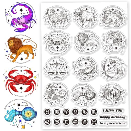CHGCRAFT Zwölf Sternbilder Clear Stamps Weissagung Transparente Stempel Segen Silikon Clear Stamp Siegel für DIY Scrapbooking Fotoalbum Dekoration, 5.8x8.3 Zoll