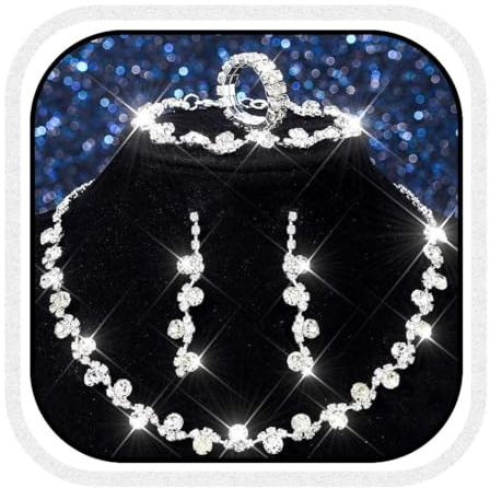 Reaky Ensemble de bijoux de mariée, collier en strass argenté 4 pièces, collier de mariée en cristal, ensemble de bijoux, accessoires de mariage pour femme, taille unique, Strass