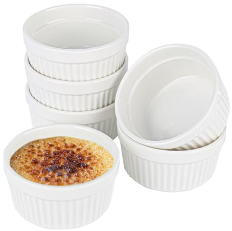 Trendecor 6 cuencos de crema Bbrulee, 9 cm, moldes de porcelana de 200 ml, para hornear, para magdalenas, crema, postre, para hornear