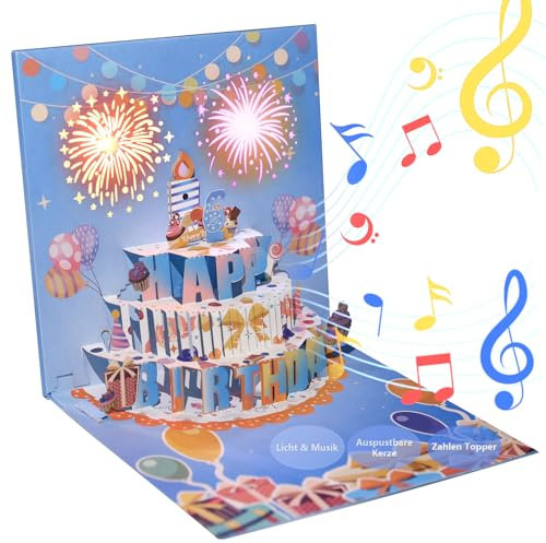 LIHAO Geburtstagskarte Frau Geburtstagskarte Geburtstagskarten Pop Up Karte Geburtstag Mann Happy Birthday Geschenk Blau