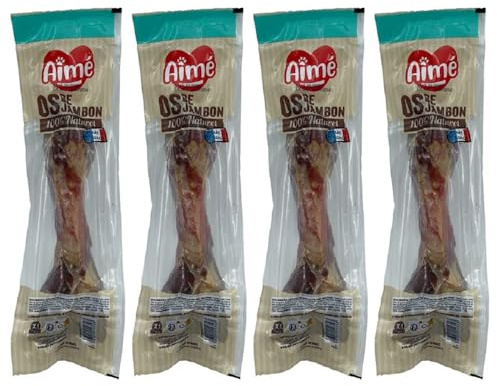 Aimé - Ossa per cane al prosciutto - Confezione da 4 - Ossa da masticare per cane al 100% naturale e dolcetto per tutte le razze e tutte le età - premio