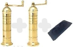 The European Authentic Greek 2-Piece Set Brass Pepper Mill of 8-inch & Salt of 8-inch - Absolutely Genuine & Elegant Spice Grinder Shaker Gold Mill set + Genuine Stand