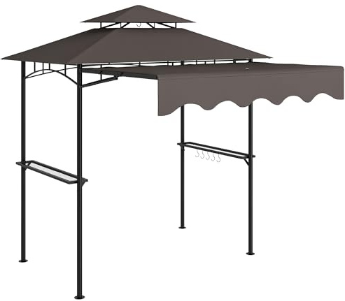 Outsunny Grillpavillon 242x232x248 cm wasserabweisend flammhemmend Gartenpavillon mit Doppelschichtdach Seitenregalen, UV 30+Gartenlauben, BBQ Pavillon, Gartenzelt für Garten Picknick BBQ Kaffee
