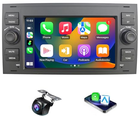 Car Radio for Ford Fusion 2006-2012 Focus 2005-2008 Mondeo Galaxy S-Max C-Max 2007-2009 Transit Head Unit Radio Replacement with CarPlay GPS Navigation Android Auto Multimedia Video Player