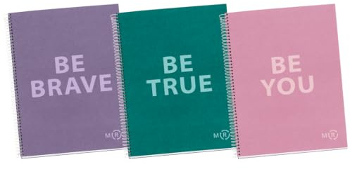 Miquelrius - Packung mit 3 A4 Notizbüchern, 80 Blatt 90 g/m², Gepunktetes Notizbuch, Recyceltem Hardcover und Spiraleinband, 4 Löcher, Ideal für Beschriftung, Bullet Journal und Schulanfang