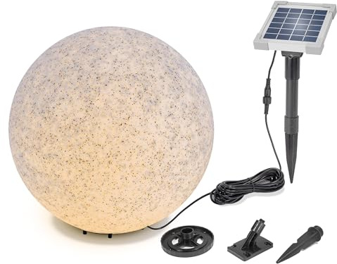 Esotec Solar Leuchtstein Gartenleuchte Steinoptik Farbwechsel Außen 106119 | Solar Leuchtstein 50cm, 9 Lichtfarben 2800K/4500K/6500K, bis 12Std, LiFePO4 Akku wechselbar, 2Wp Solarmodul, 5m Kabel, IP54