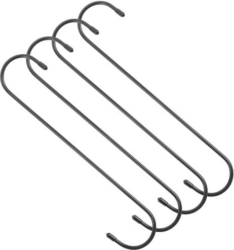 ElevateTech 4 Pack in S Hooks for Hanging, Kitchen Hooks Black Heavy Duty Hanging Hook Hangers Bedroom Wardrobe Flower Basket Indoor Outdoor Clothing Towels (9.8 Inches)