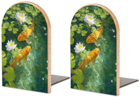 Zwei goldene Fisch-Buchstützen aus Holz, 2 Stück, stabile Buchhalter, Schreibtisch-Organizer für Zuhause, Büro, Bibliotheken