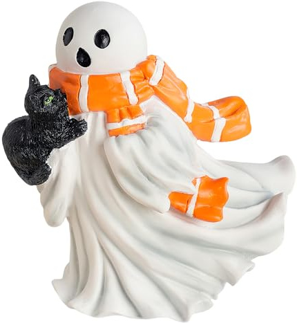 Figuras de Halloween, figura de gato fantasma de resina, adorno de Halloween de dibujos animados, decoración de ambiente de escritorio para interiores, hogar, ventana, sala de estar, lugar de trabajo