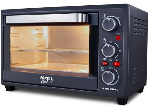 GRUNKEL - Horno Eléctrico con Convección HR-28COOK 1600W | Capacidad 28L | 3 Modos de Calor + Ventilador | Temperatura Hasta 230°C | Temporizador 60 Min | Luz Interior | Tirador de Seguridad