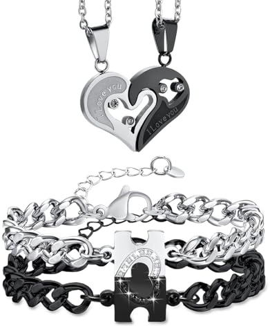 GROVBLE 4 Stück Pärchen Armband, Partner Armbänder, Pärchen Kette | Verstellbare Größe: Armband: 16 + 5 cm; Halskette: 45 cm.