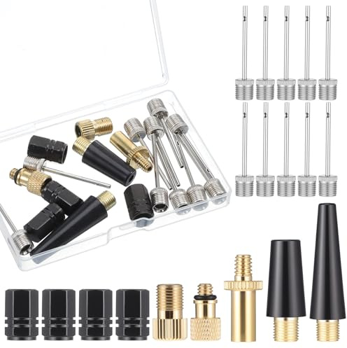 FdcLixuvol 19 Stück Fahrradventil Adapter Set AV DV SV Fahrrad Ventil mit Sortierbox Französisches Ventil Inflating Needles Sports BallPumpen Nadeln für Luftmatratzen Bälle und Alle Fahrradventile
