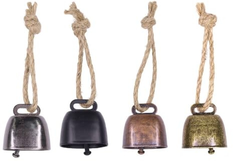 jiejack 4 Stück Metall Kuhglocke Vintage Windglocke, Klare Klang Haustier Verlustverhinderung Anhänger, Kuhglocke,Kleine Glocke,Kuhglocke Groß