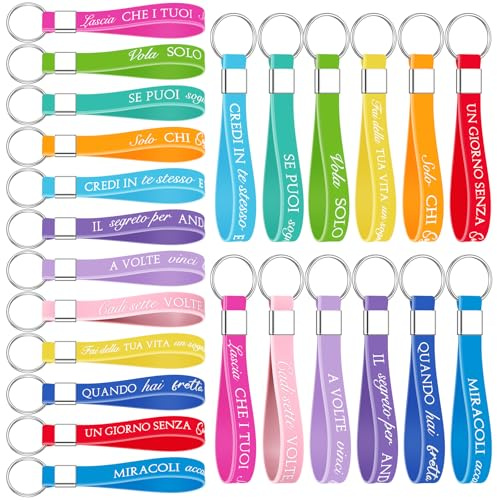 Sinmoe 12 Pezzi Regalo Compleanno Natale Portachiavi Motivazionale Italiano Braccialetti in Silicone Oggetti Positivi Gadget Festa per Invitati Dipendenti Adulti Adolescenti