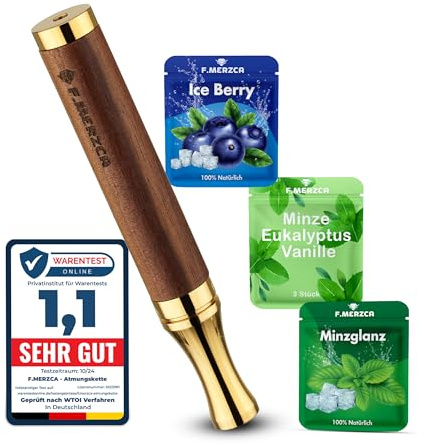 F.MERZCA® Rauchentwöhnung Atemholz mit MIT MEHR WIDERSTAND – 9× Filter mit leckerem Wassermelone, Blaubeere und Orange Geschmack – Zigarettenersatz & Rauchfrei Hilfsmittel Nikotinfrei (Gold Holz)