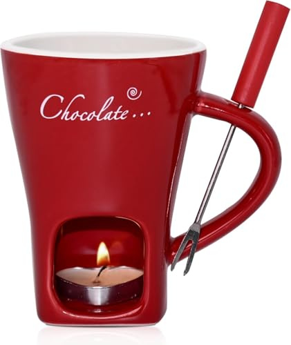 Wvu & Wvo 200ml Keramik Schokoladenfondue Set,Schokofondue Tasse,Becher zum Schmelzen von Schokolade,Fondue Set Mit Gabel Und Teelicht für Käse Schokolade Butter Karamell